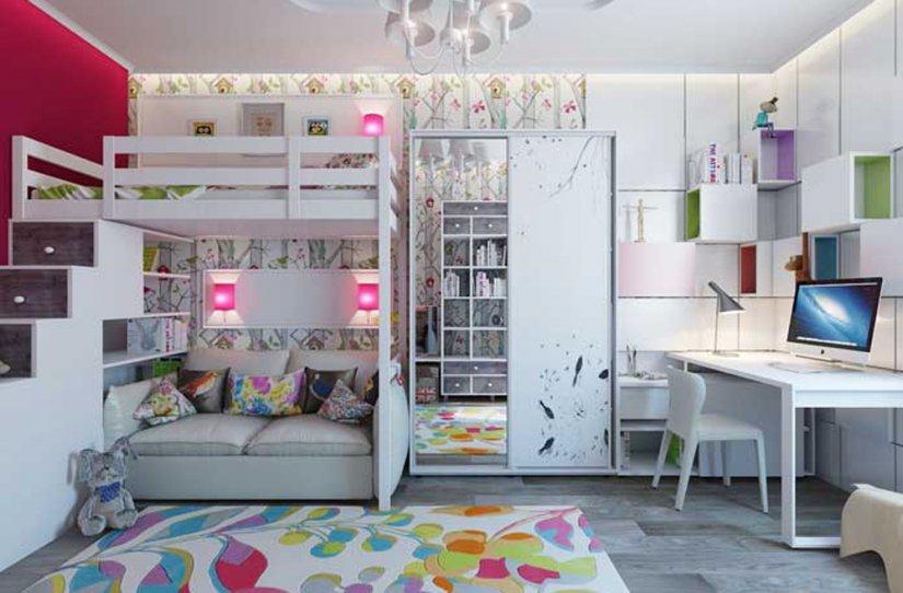 Интерьер детской с двухъярусной кроватью (25 фото), для мальчиков, для девочек, мебель в детскую